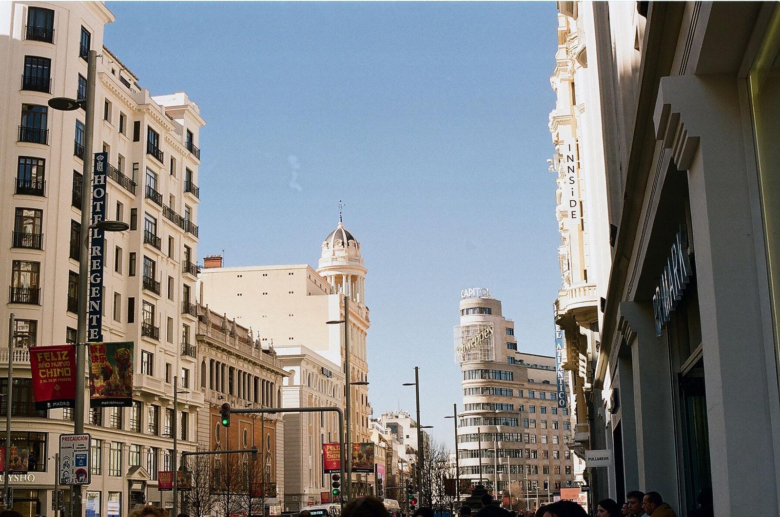 Gran Via Bustling Street Scene in Madrid